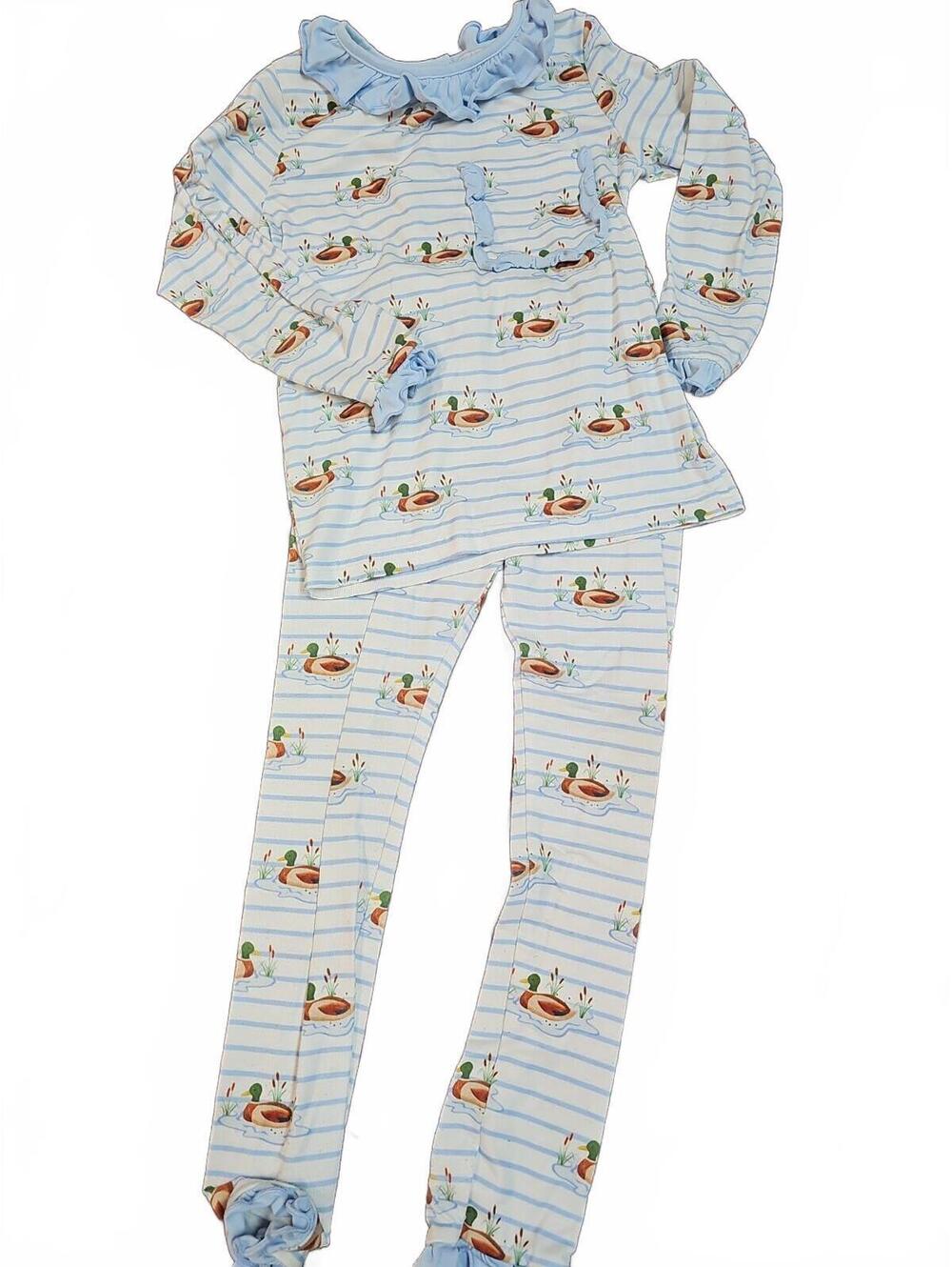 BB Baby Duck Pond Long Sleeve Pajama Set With Ruffle Accent Girls Size 6